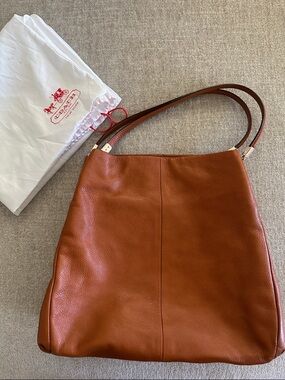 Coach Pebbled Leather Shoulder Bag in Cognac Brown